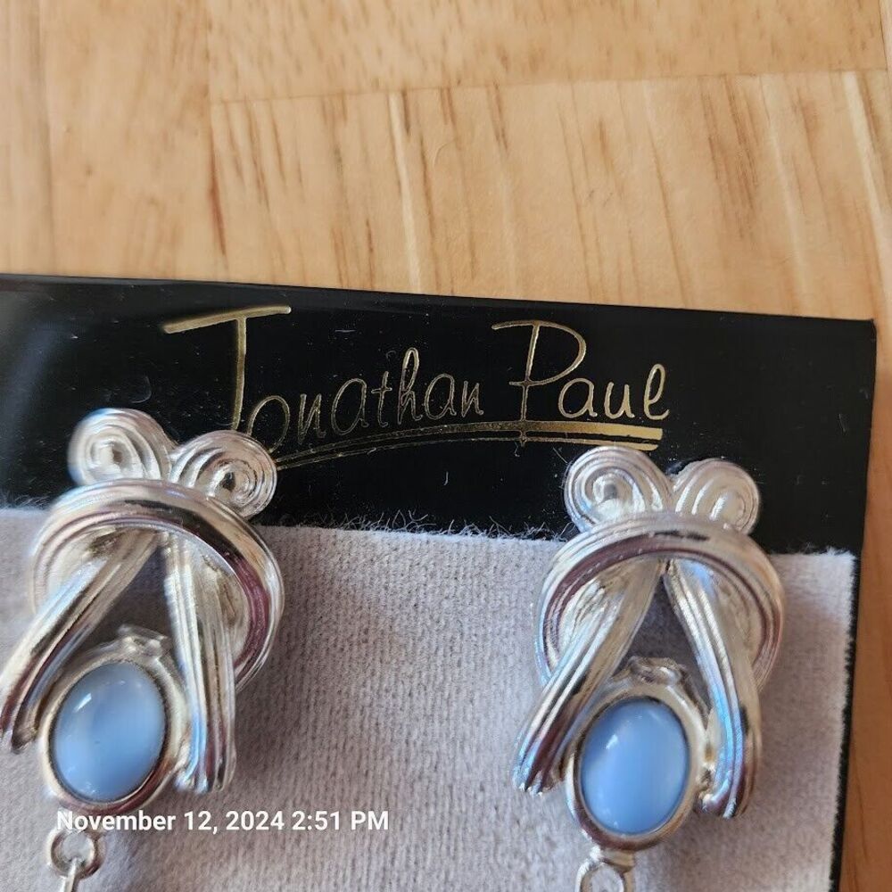 Jonathan Paul Dangle Earrings Silvertone Blue Stone - Picture 4 of 6